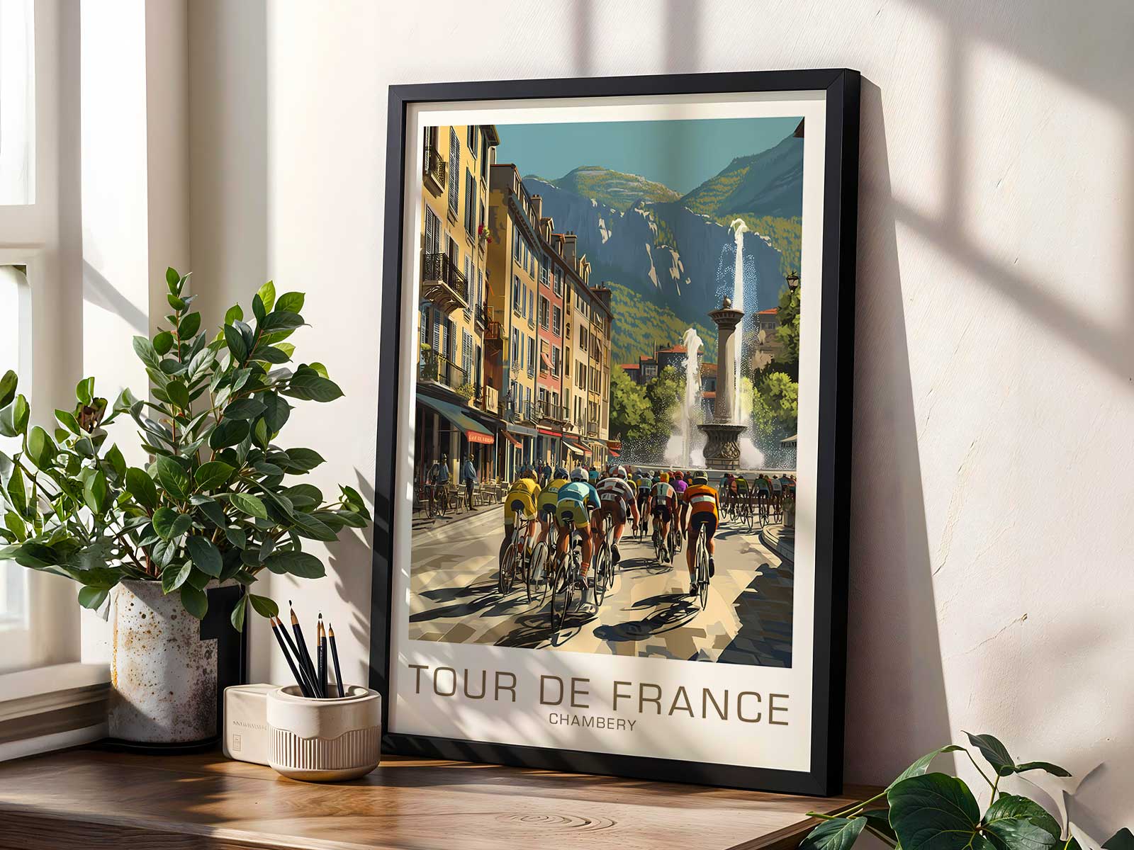 Detailed study of brake calipers, cables, and decals presented as cropped elements that recall Tour de France material…
