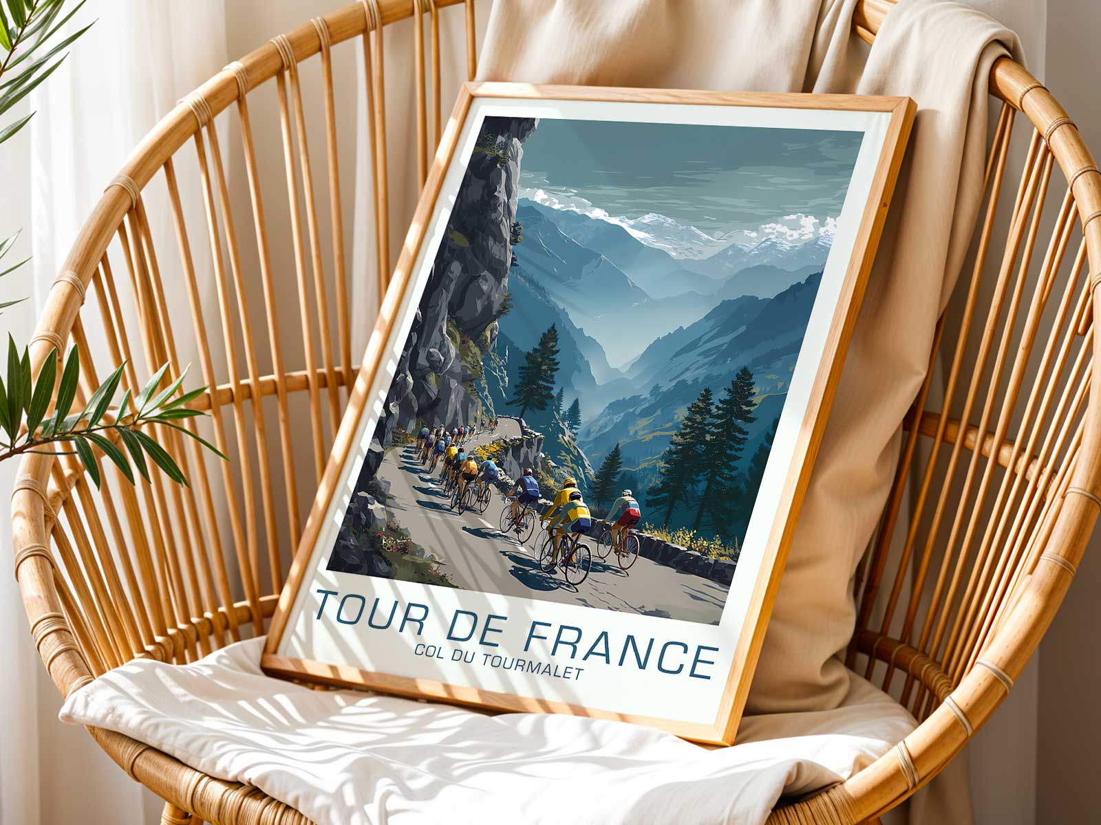 Col du Tourmalet poster emphasizing thin mountain light and drifting clouds that convey cold altitude and expansive sky