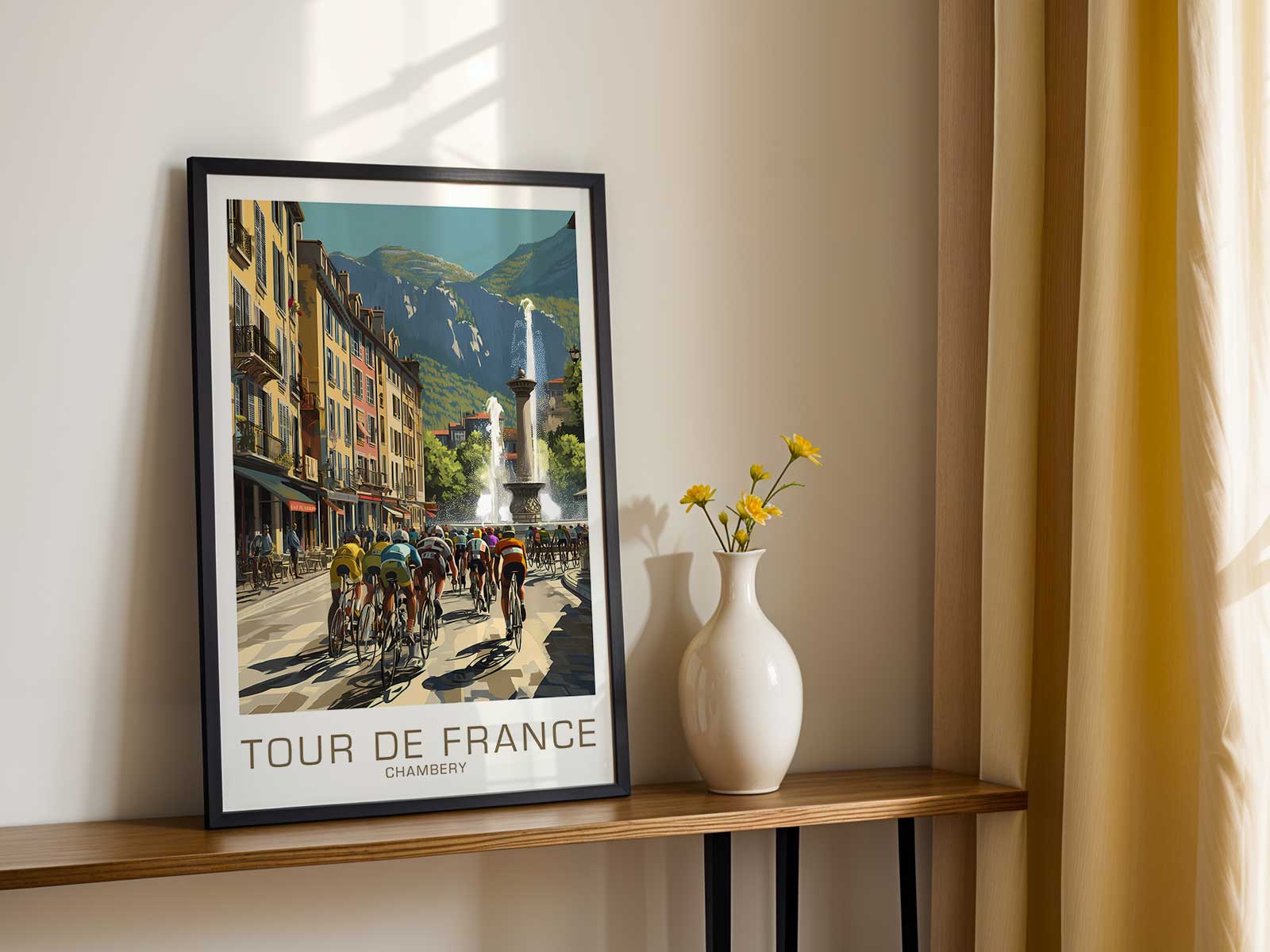 High-contrast silhouette of a bike frame using negative space to structure the poster and guide the eye
