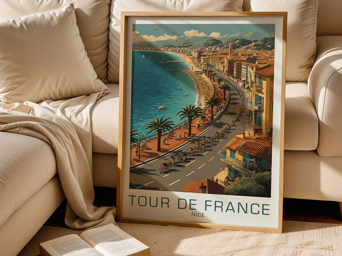 Macro of patina and paper texture revealing age, foxing and small creases on a Tour de France poster