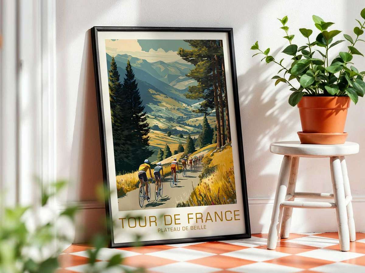 Decorative Plateau de Beille Vintage artwork designed for Tour de France fans and home office decor