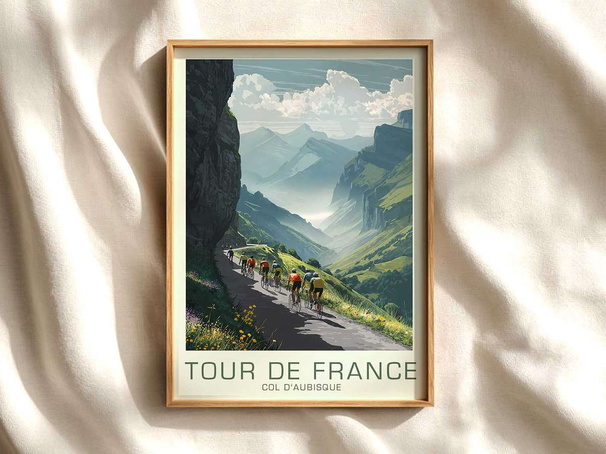 Winding Road on Col d’Aubisque cycling poster displayed as elegant bike racing wall art