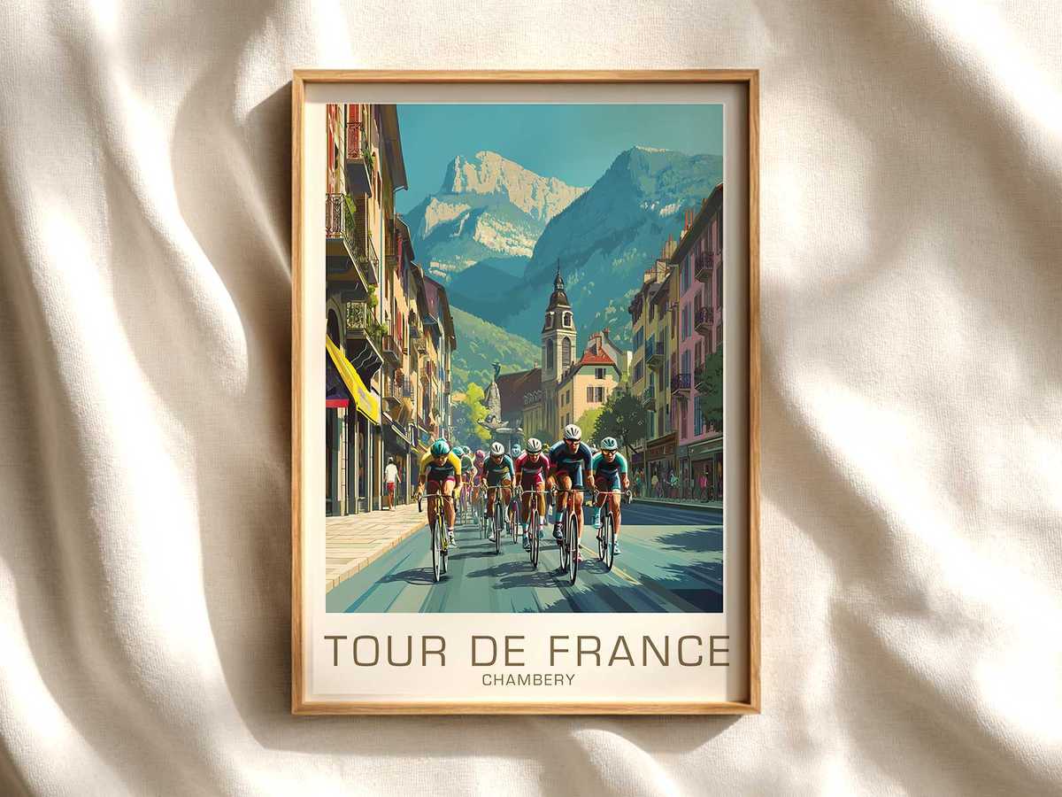 Old Town Ascent — Chambéry Bike Frame Art cycling poster displayed as elegant bike racing wall art