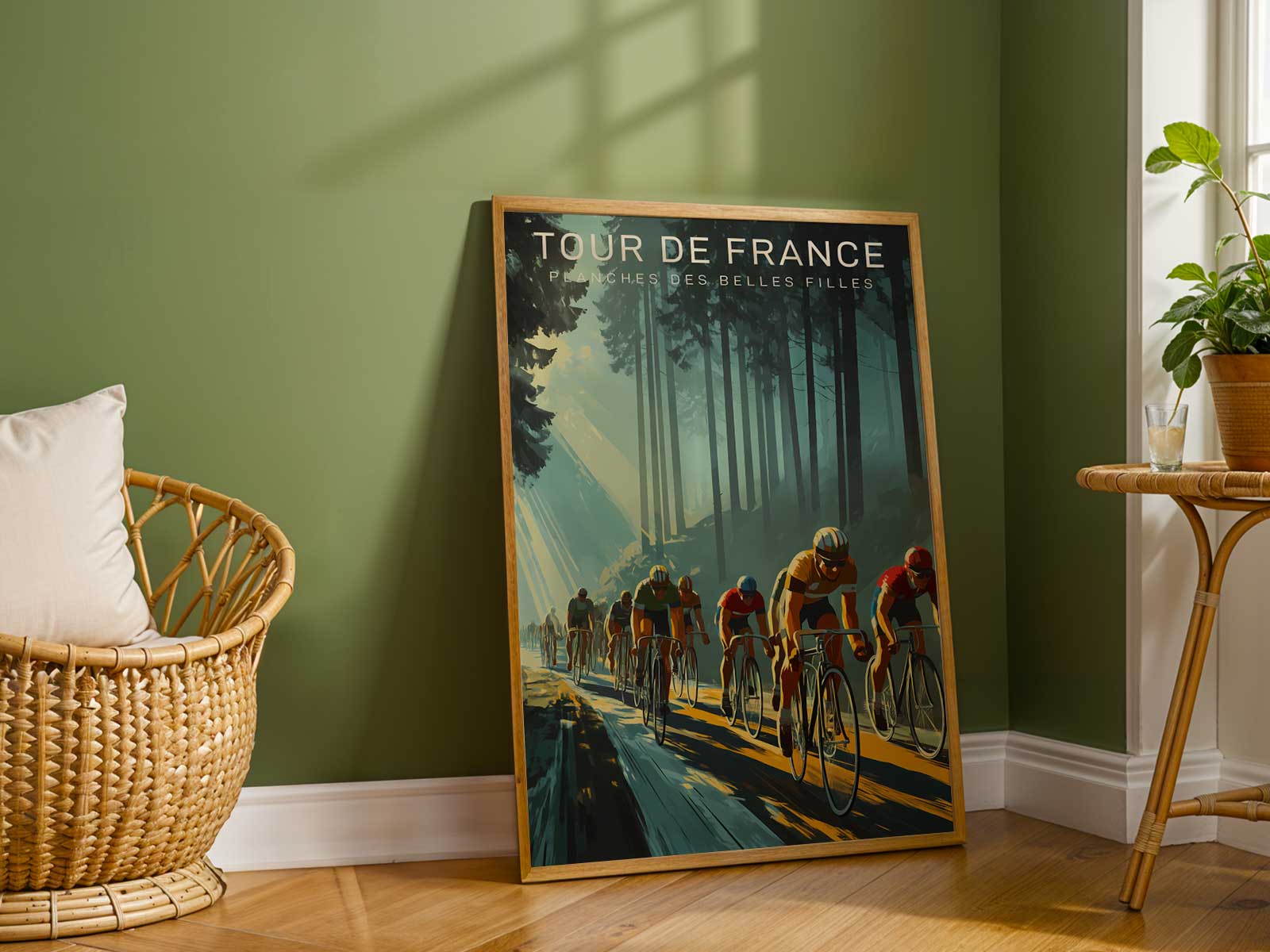 Poster detail of a summit marker and small flag at La Planche des Belles Filles, signaling the peak after the long climb