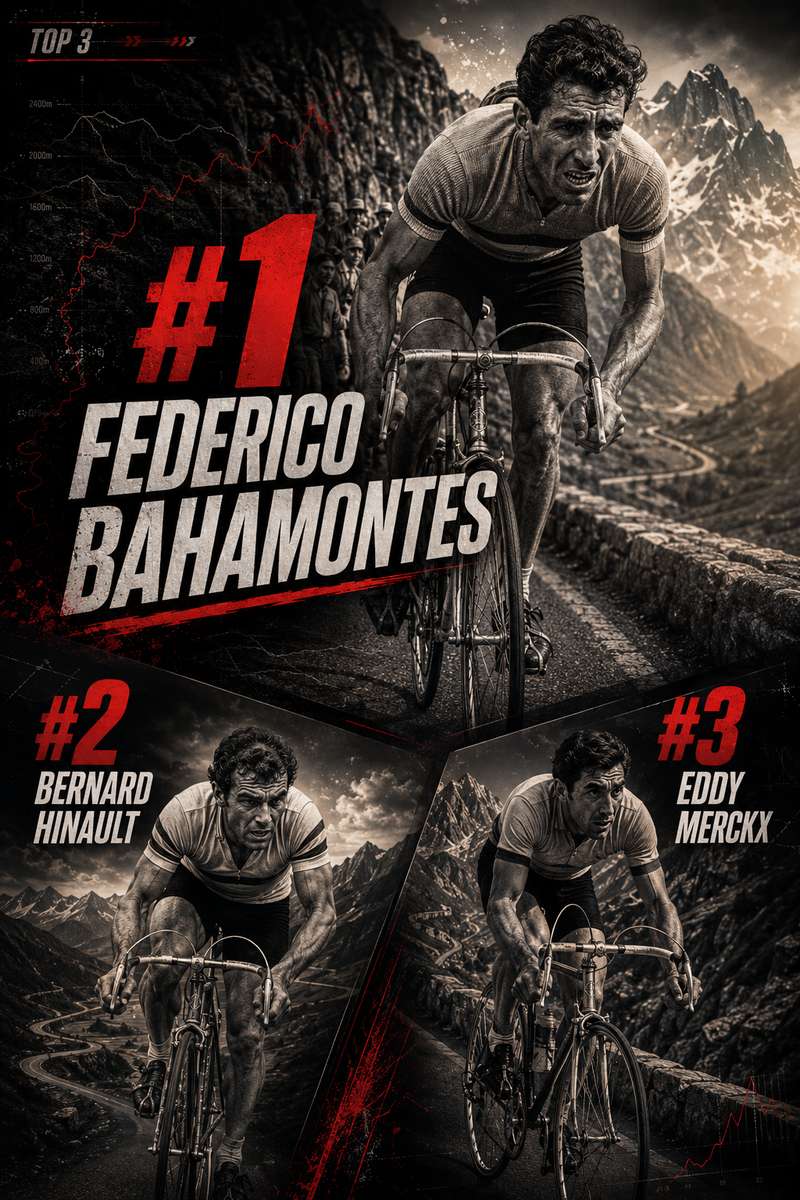 Fausto Coppi ascending Mont Ventoux amid barren landscape and strong headwinds