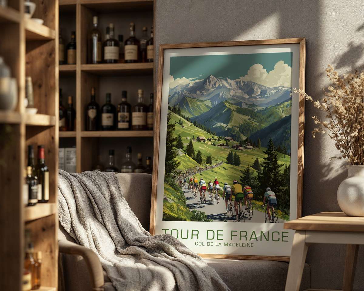 Vintage inspired Tour de France cycling stage posters celebrating classic race scenery