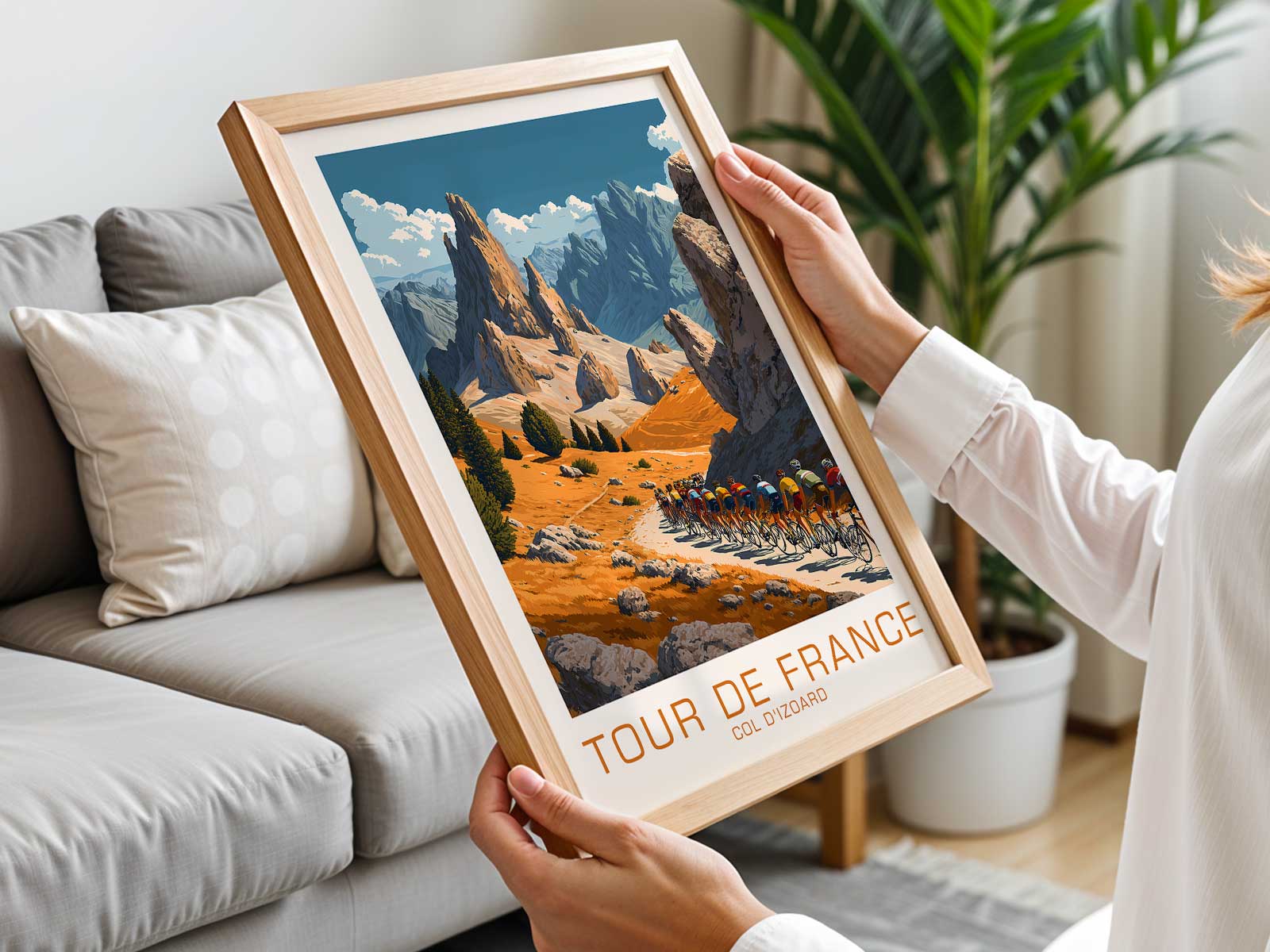 Vintage typography and route sign design from a Col d'Izoard poster, showing classic lettering and layered color