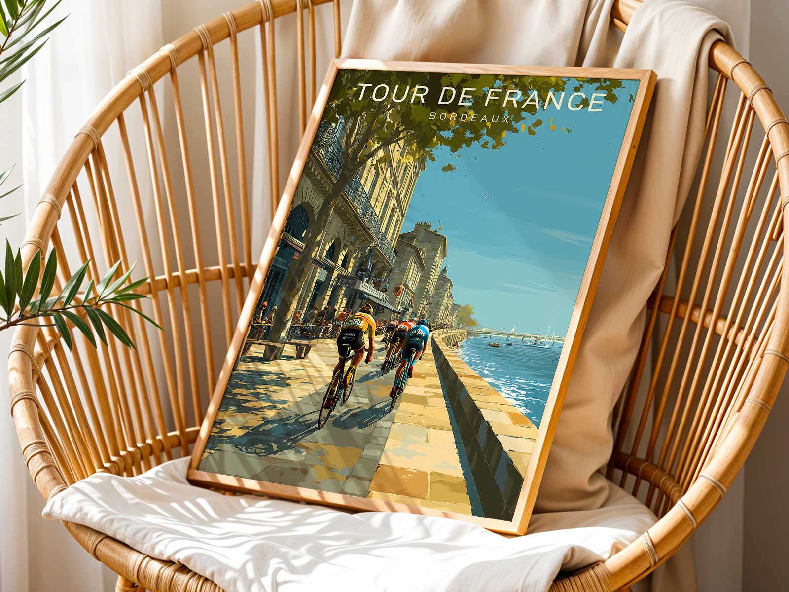 Front wheel aligned with an architectural arch from Bordeaux, creating structural contrast and visual tension